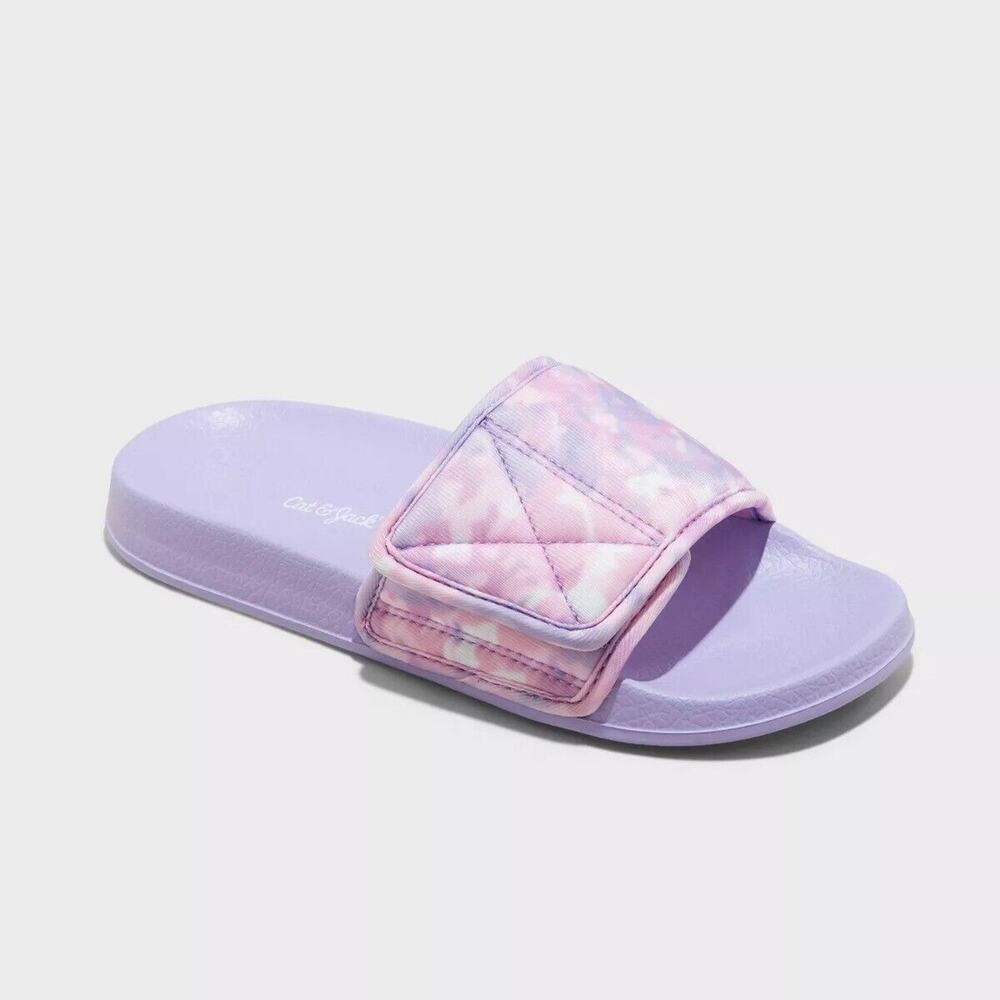 Girls' Kris Sport Slide Sandals Purple Pink Hook Loop Cat & Jack Size S 13/1